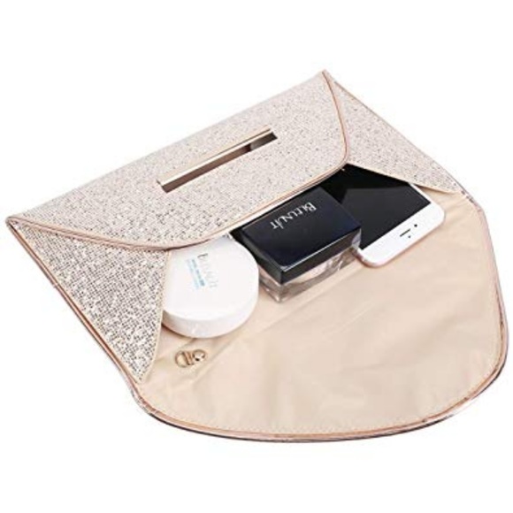 Gold Women's Glitter Envelope Handbag Clutch Purse - Picture 4 of 5